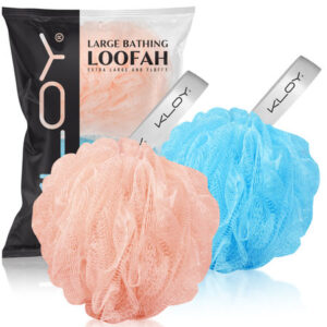 Large Bath Loofah Sponge Scrubber Exfoliator for High Lather Cleansing (Peach and Blue)