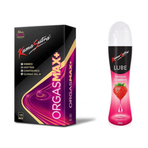 Kama Sutra Orgasmax+ Condoms(10pc) & Kama Sutra Personal Lube Strawberry(50ml) Combo